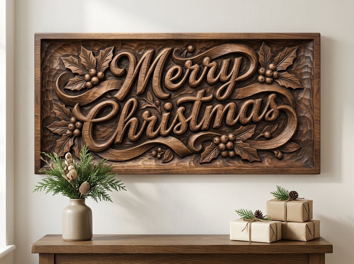 Merry Christmas Ribbon Scroll Plaque CNC Relief STL bas-relief STL — view 14