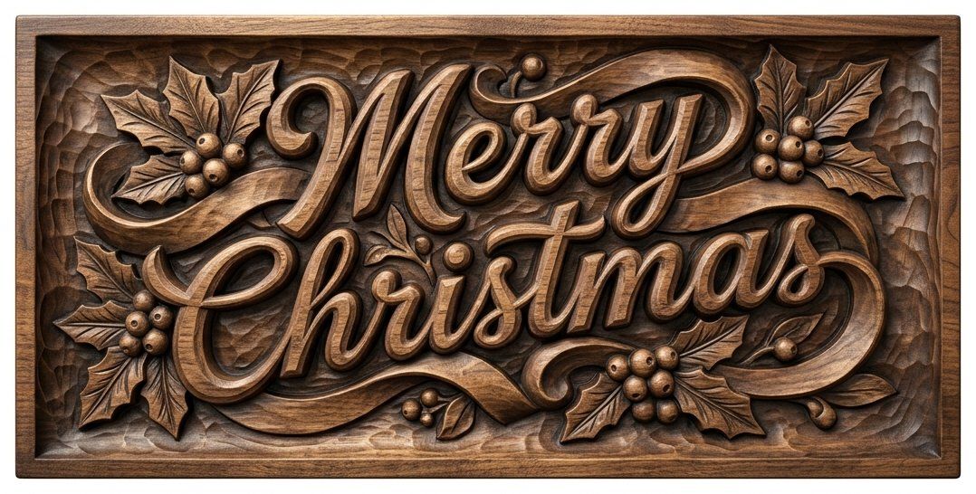 Merry Christmas Ribbon Scroll Plaque CNC Relief STL bas-relief STL — view 4
