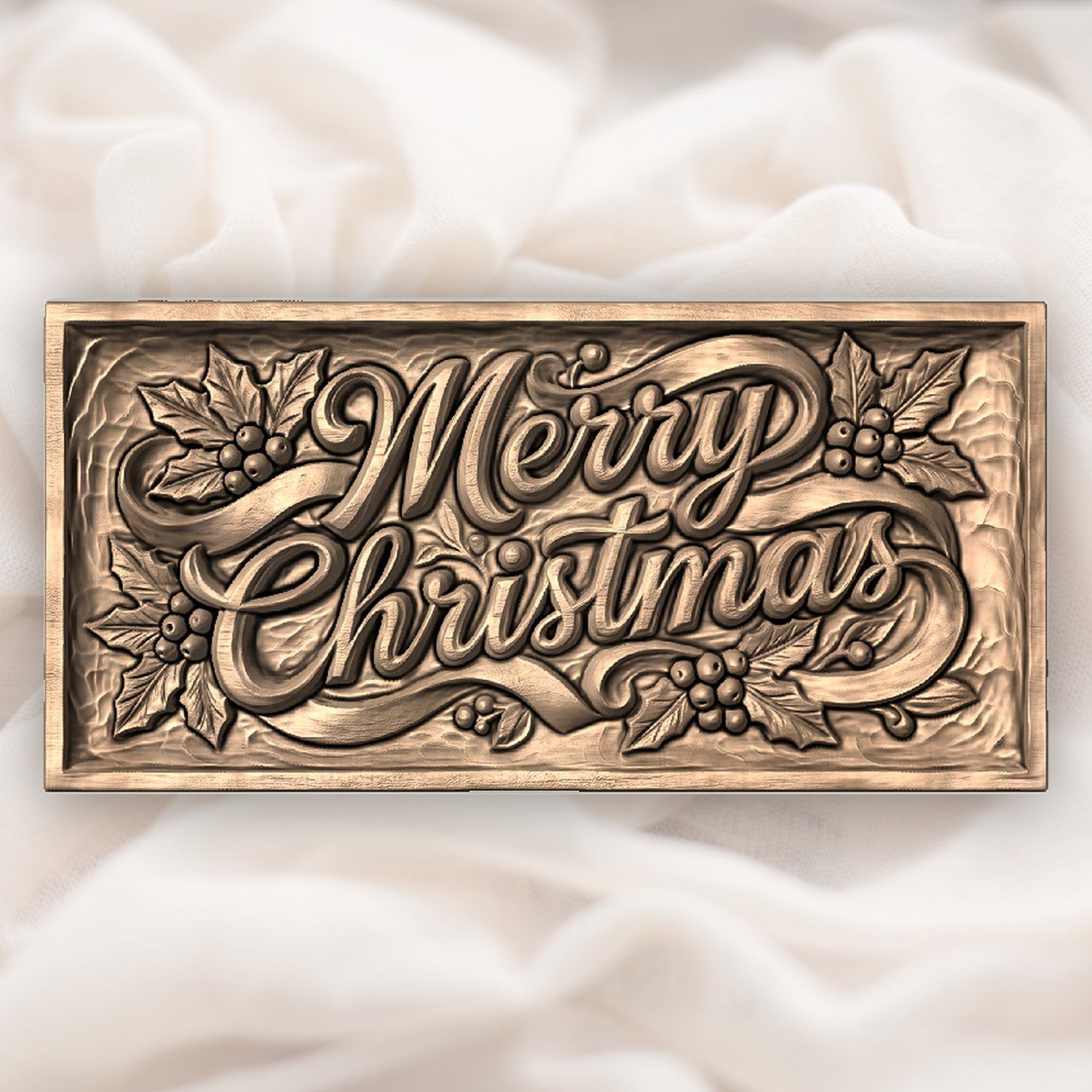 Merry Christmas Ribbon Scroll Plaque CNC Relief STL bas-relief STL — view 5