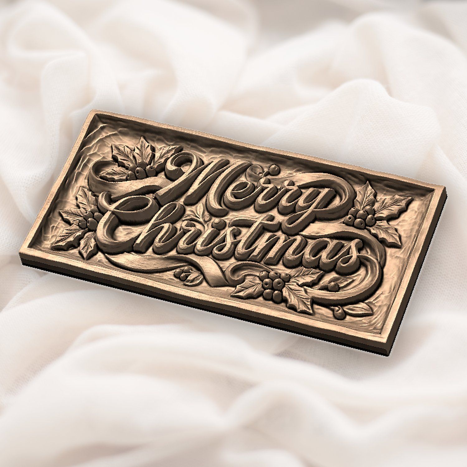 Merry Christmas Ribbon Scroll Plaque CNC Relief STL bas-relief STL — view 6