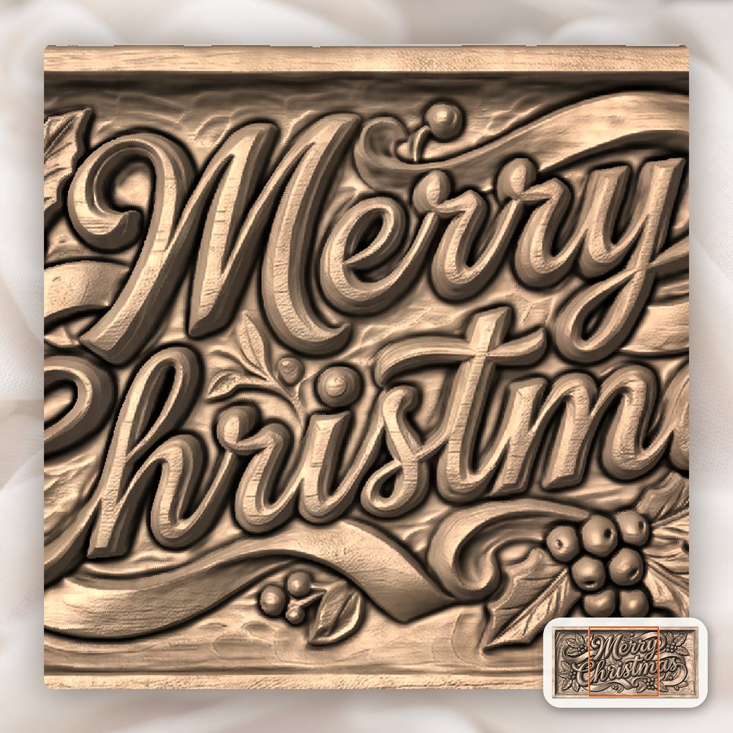 Merry Christmas Ribbon Scroll Plaque CNC Relief STL bas-relief STL — view 7