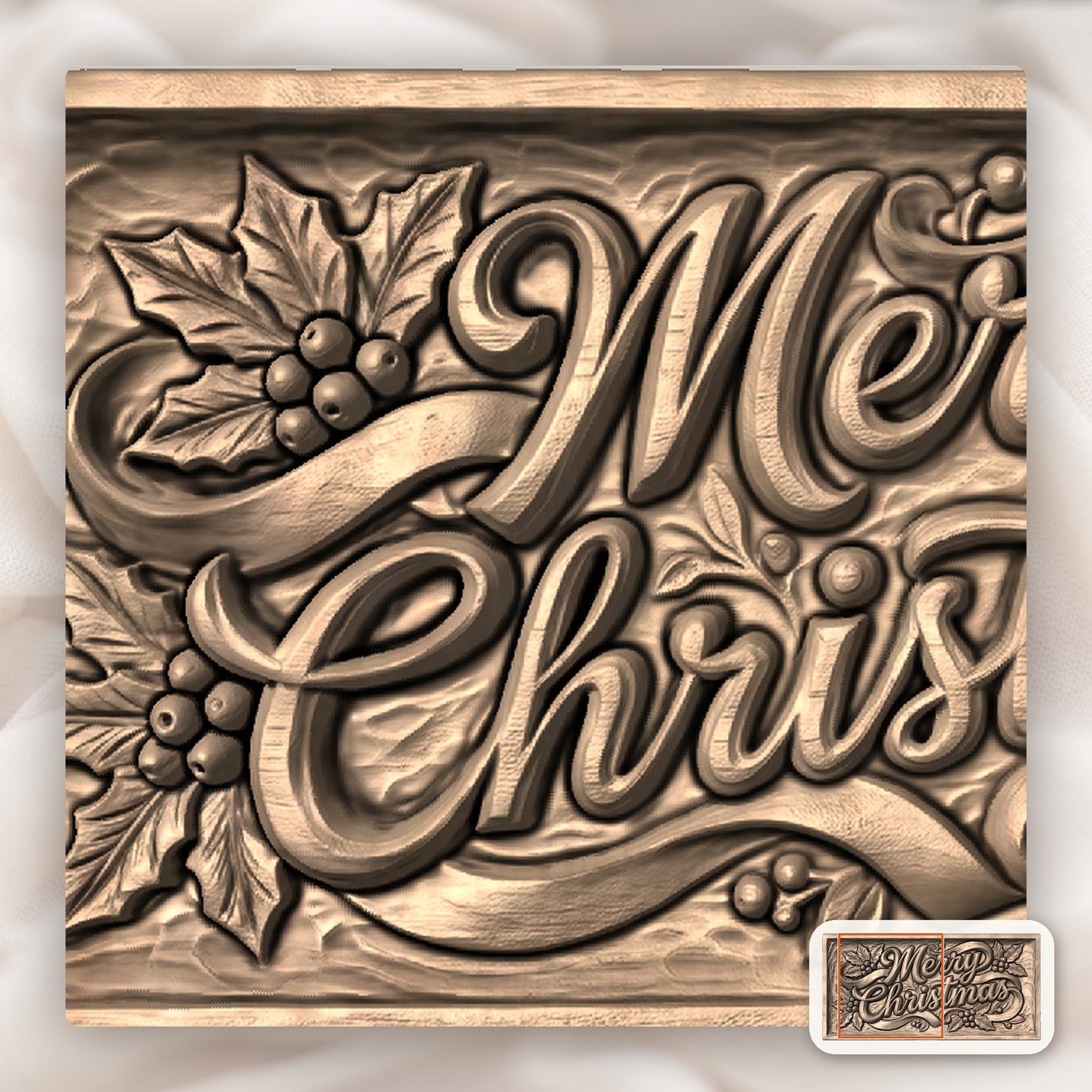 Merry Christmas Ribbon Scroll Plaque CNC Relief STL bas-relief STL — view 8