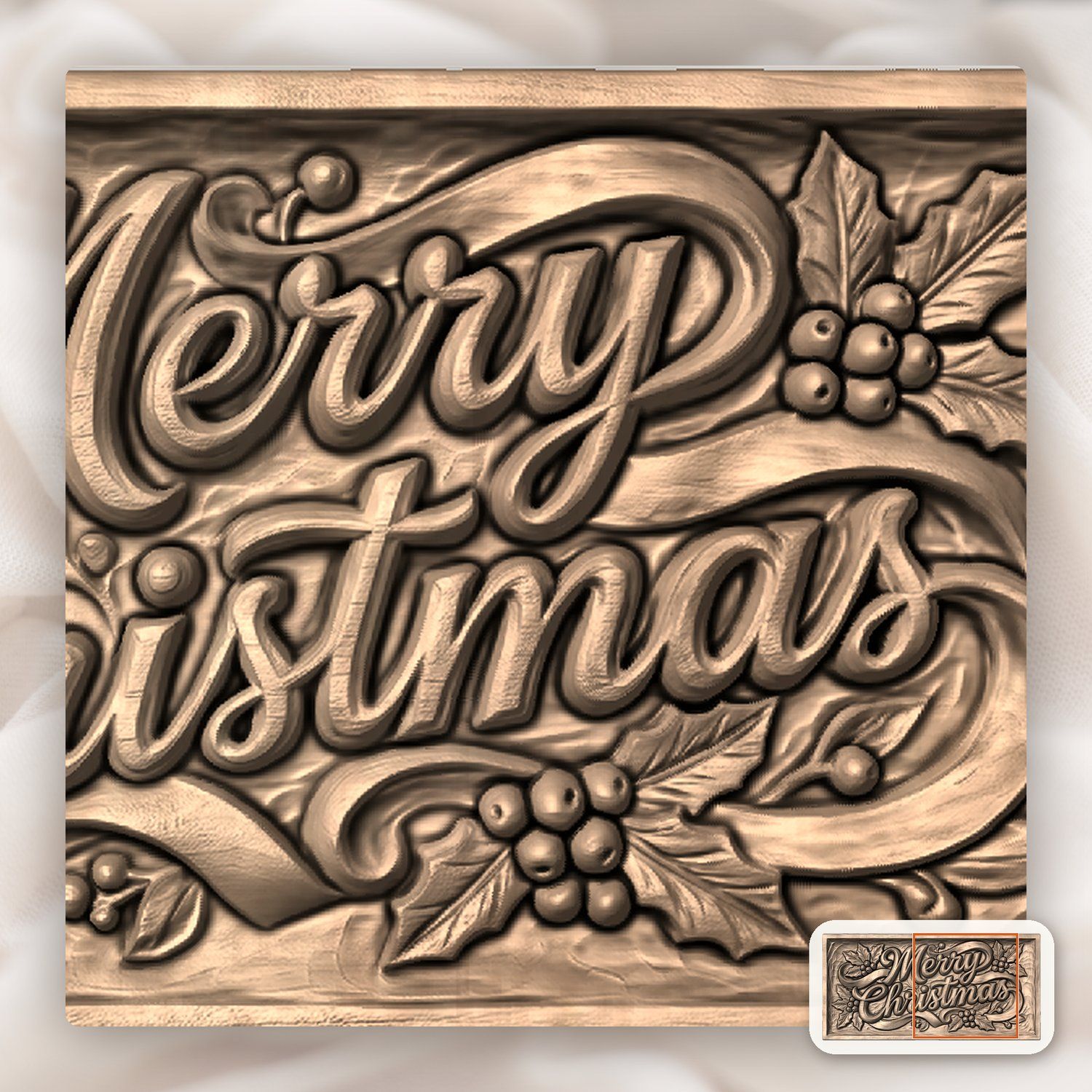 Merry Christmas Ribbon Scroll Plaque CNC Relief STL bas-relief STL — view 9