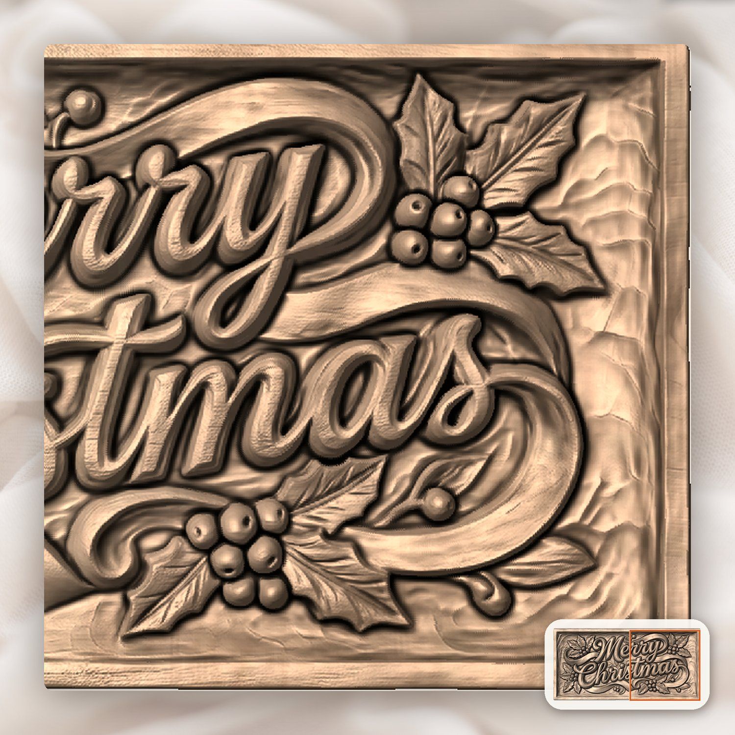 Merry Christmas Ribbon Scroll Plaque CNC Relief STL bas-relief STL — view 10