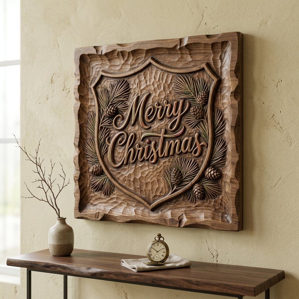 Merry Christmas Shield CNC Relief STL bas-relief STL — view 14