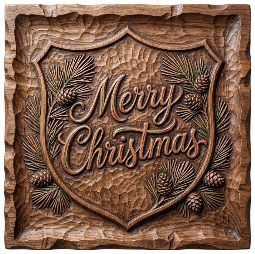 Merry Christmas Shield CNC Relief STL bas-relief STL — view 11