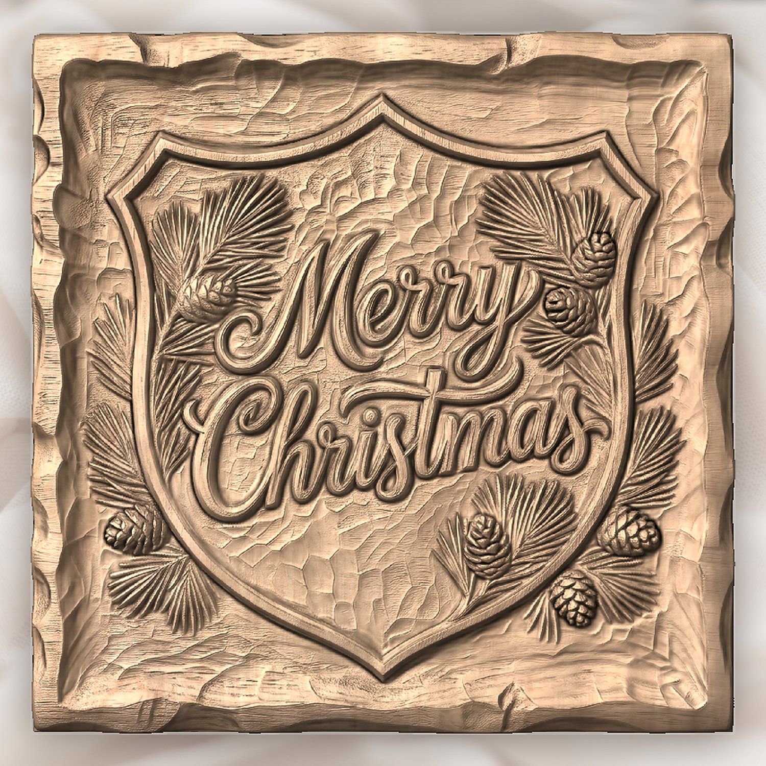 Merry Christmas Shield CNC Relief STL bas-relief STL — view 4