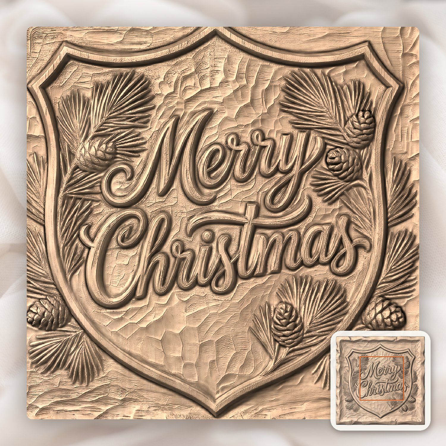 Merry Christmas Shield CNC Relief STL bas-relief STL — view 6