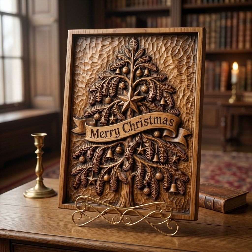 Merry Christmas Tree CNC Relief STL bas-relief STL — view 3