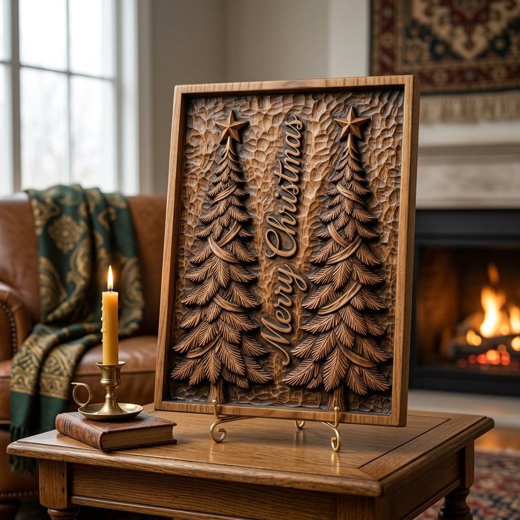 Merry Christmas Trees CNC Relief STL bas-relief STL — view 3