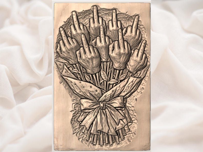 Middle Finger Bouquet Bas-Relief STL for CNC Carving bas-relief STL — view 2