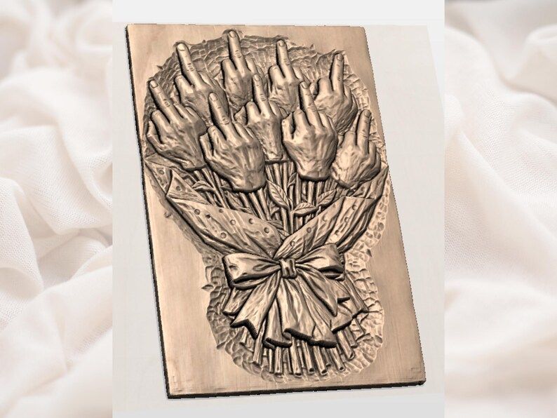 Middle Finger Bouquet Bas-Relief STL for CNC Carving bas-relief STL — view 3