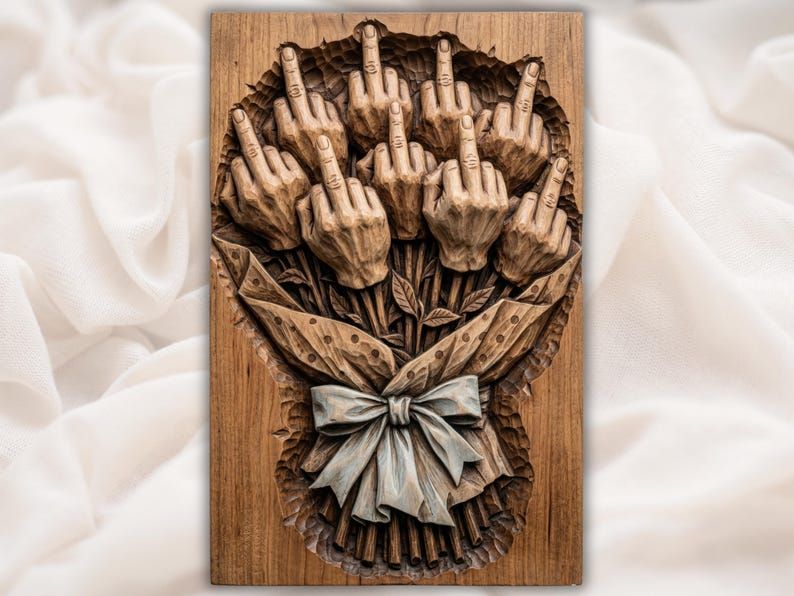 Middle Finger Bouquet Bas-Relief STL for CNC Carving bas-relief STL design