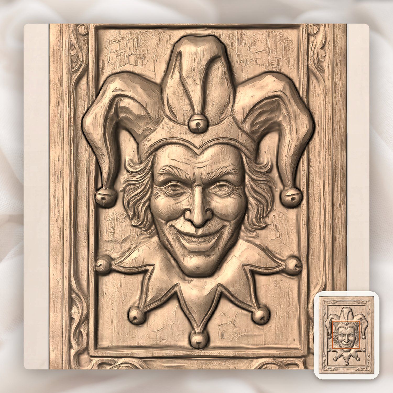 Mischievous Jester Face CNC Relief STL bas-relief STL — view 6