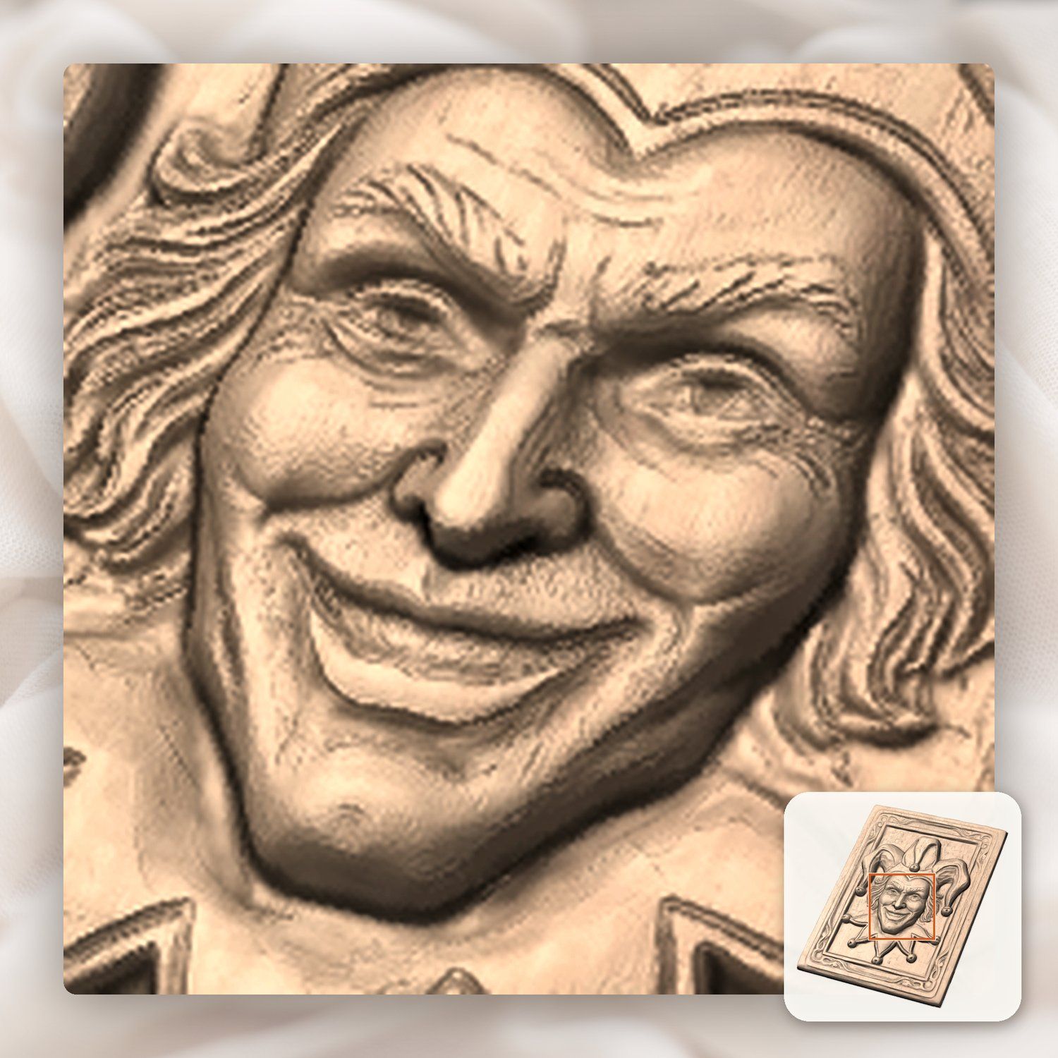 Mischievous Jester Face CNC Relief STL bas-relief STL — view 9