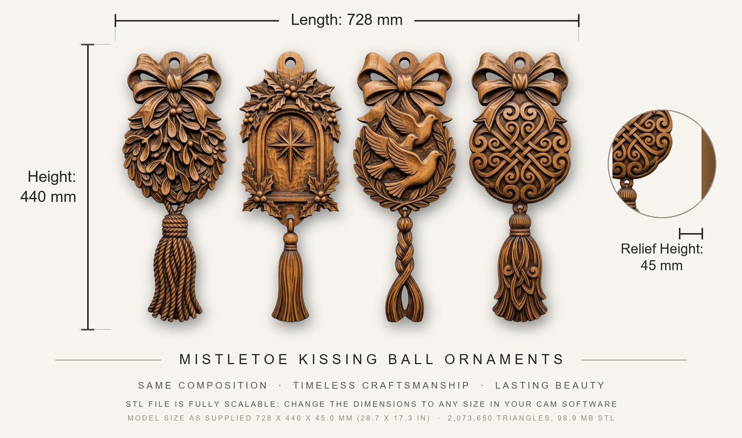 Mistletoe Kissing Ball Ornaments CNC Relief STL bas-relief STL — view 4