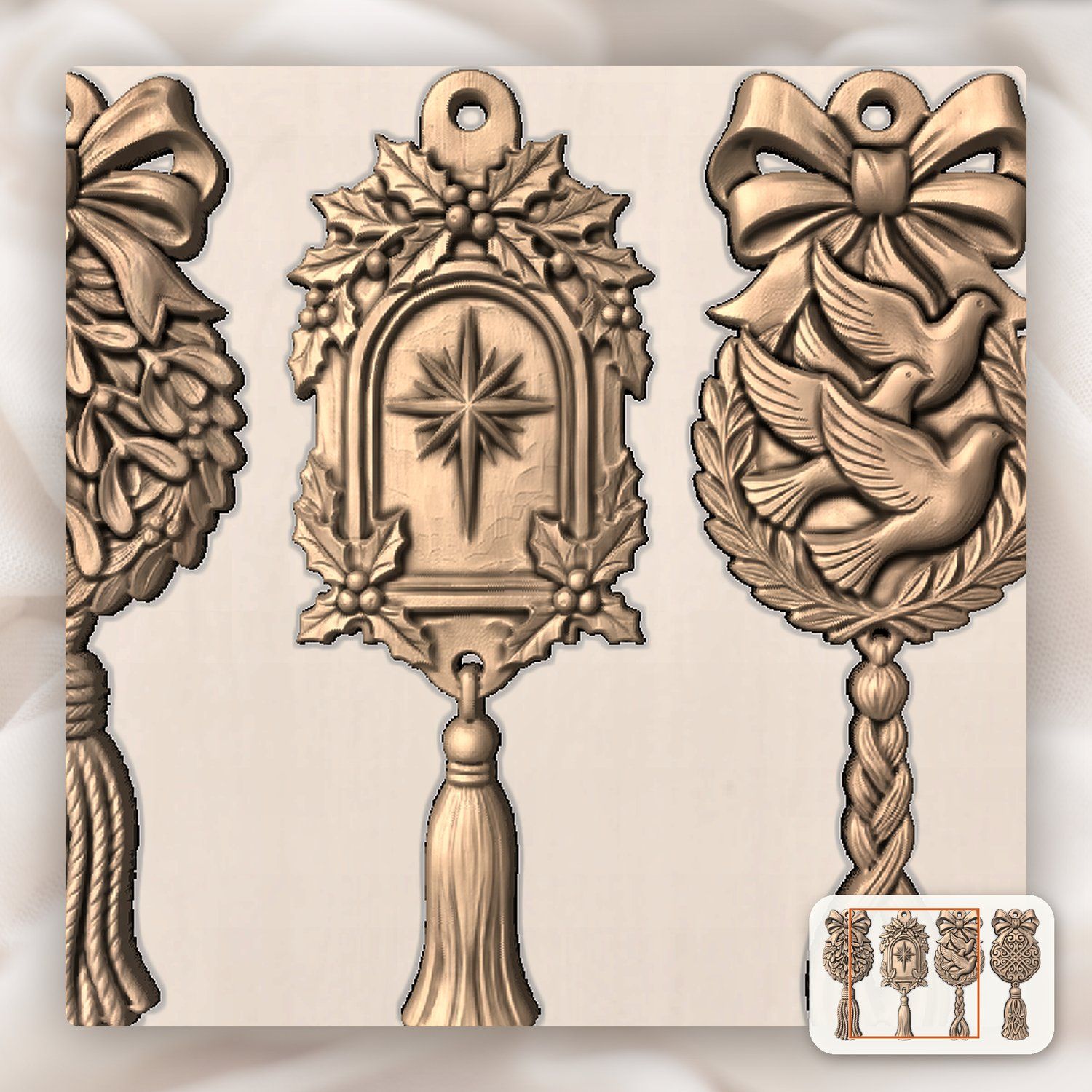 Mistletoe Kissing Ball Ornaments CNC Relief STL bas-relief STL — view 7