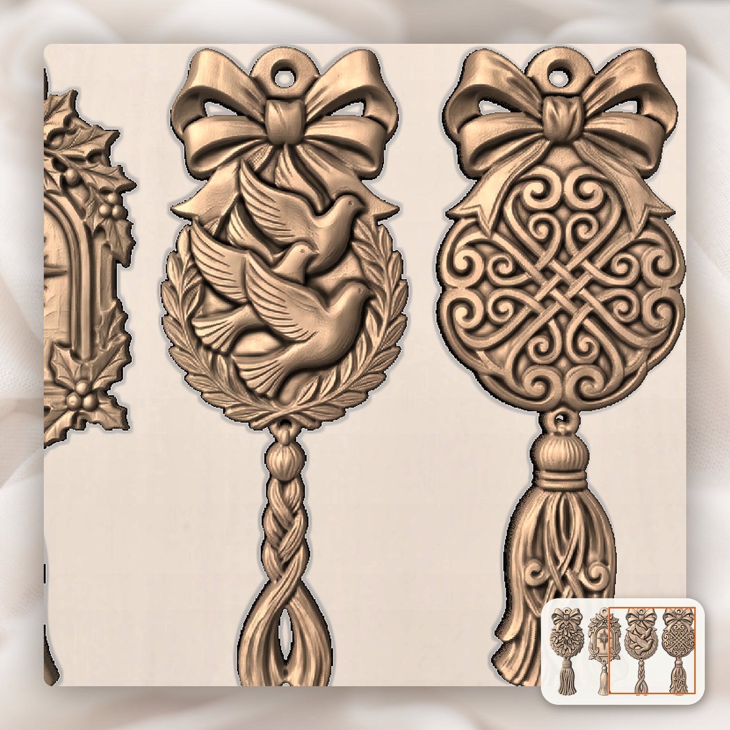 Mistletoe Kissing Ball Ornaments CNC Relief STL bas-relief STL — view 9