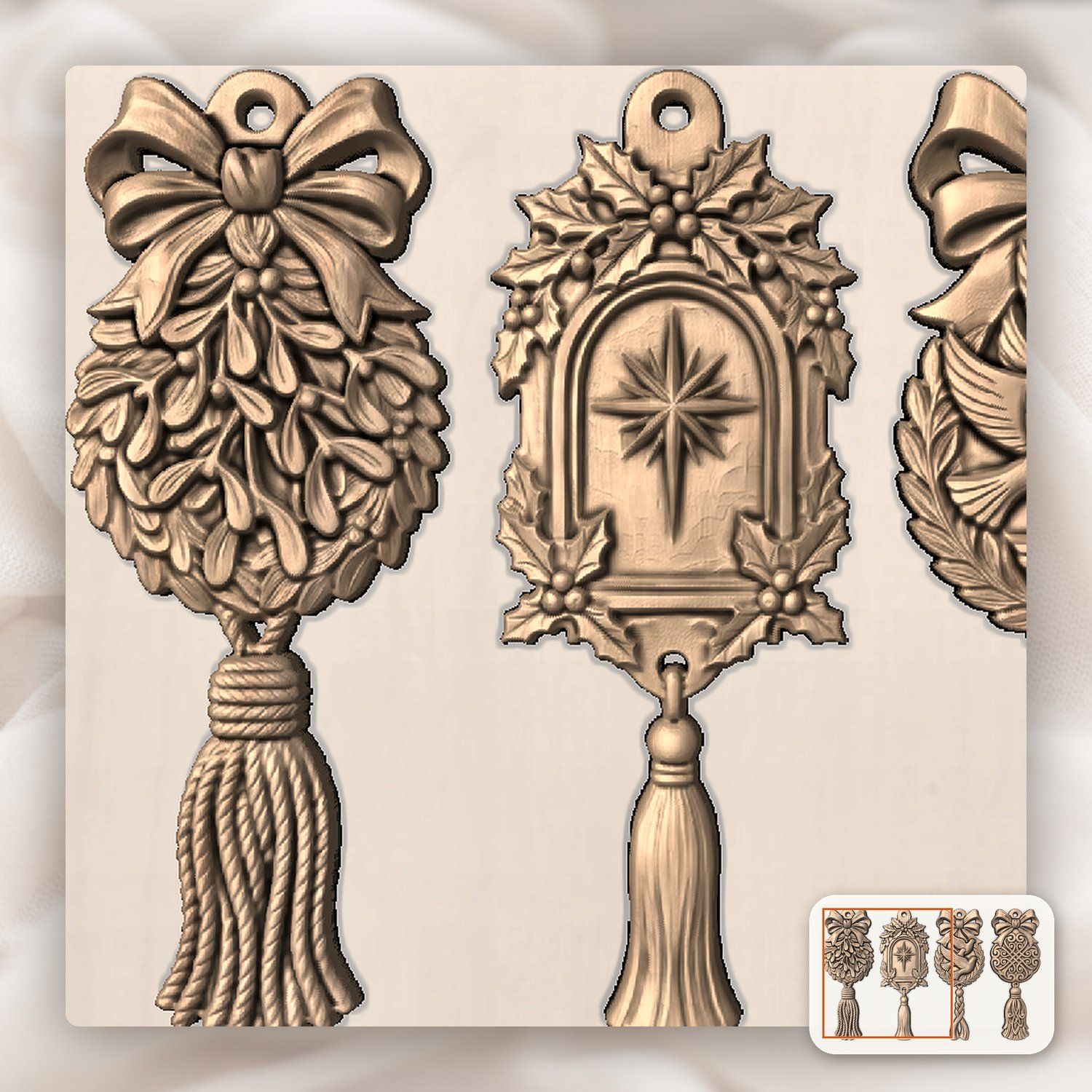 Mistletoe Kissing Ball Ornaments CNC Relief STL bas-relief STL — view 10