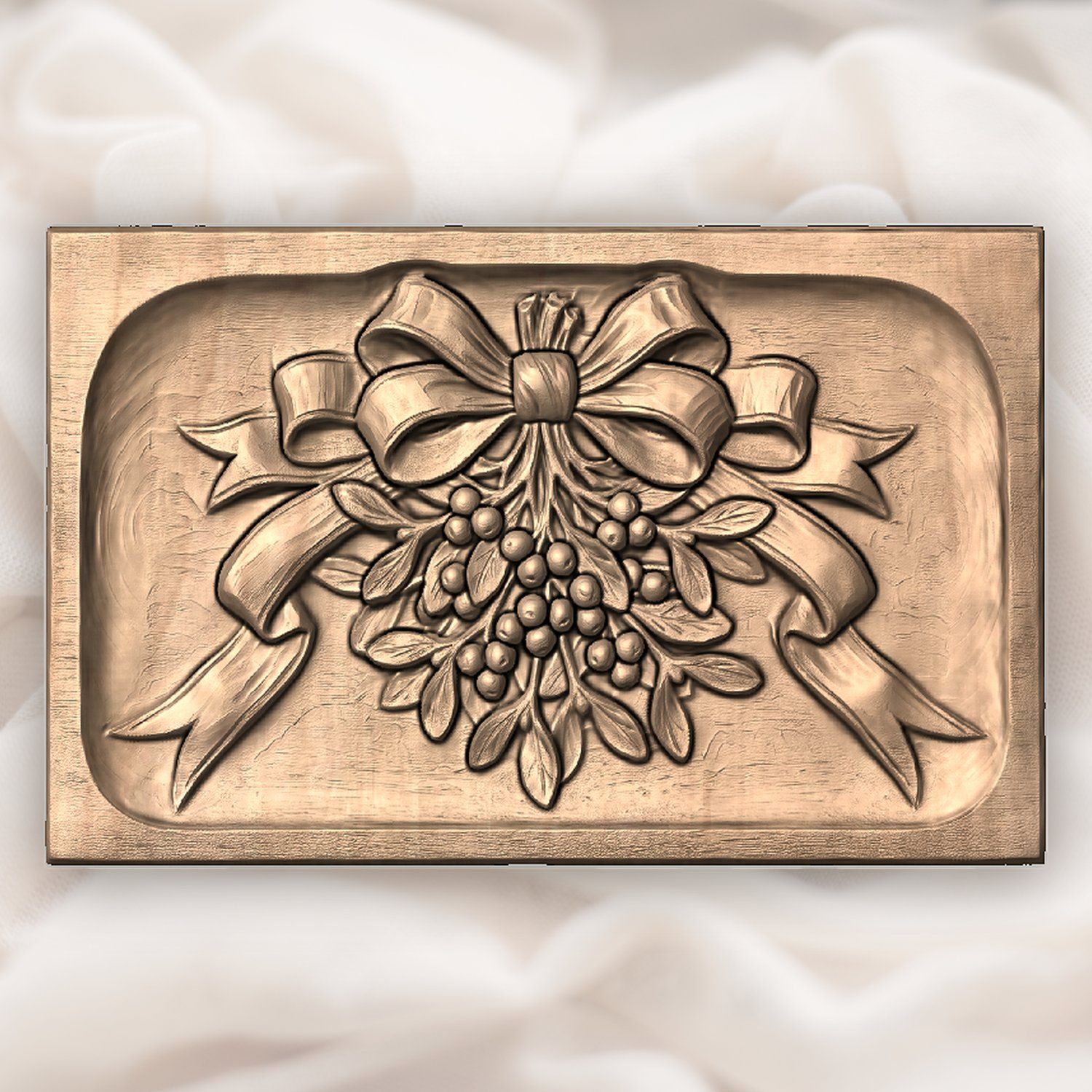 Mistletoe Ribbon Bow Kissing Ball Ornaments CNC Relief STL bas-relief STL — view 4
