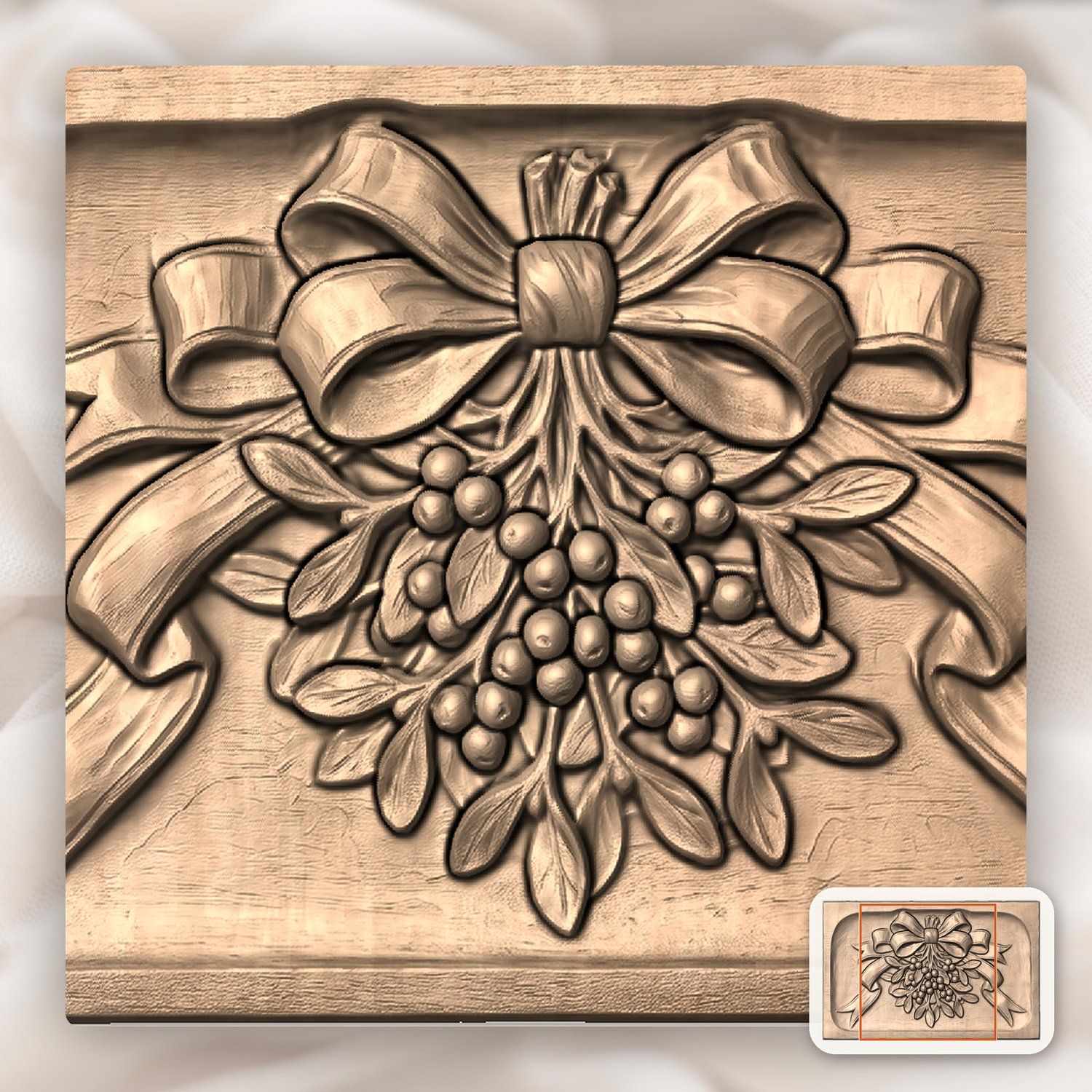 Mistletoe Ribbon Bow Kissing Ball Ornaments CNC Relief STL bas-relief STL — view 6
