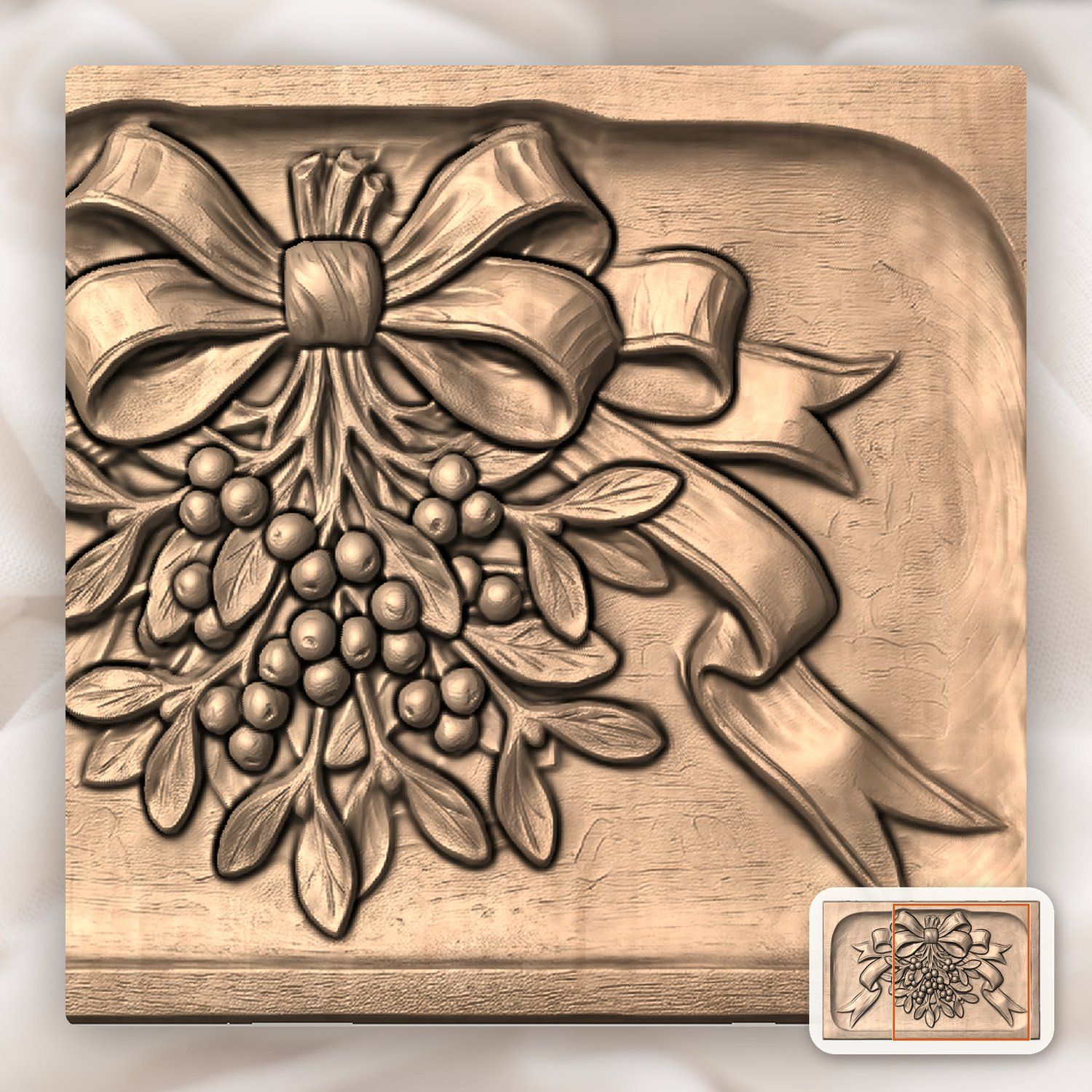 Mistletoe Ribbon Bow Kissing Ball Ornaments CNC Relief STL bas-relief STL — view 8