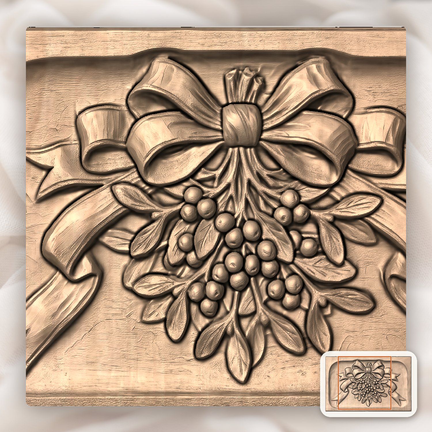 Mistletoe Ribbon Bow Kissing Ball Ornaments CNC Relief STL bas-relief STL — view 9