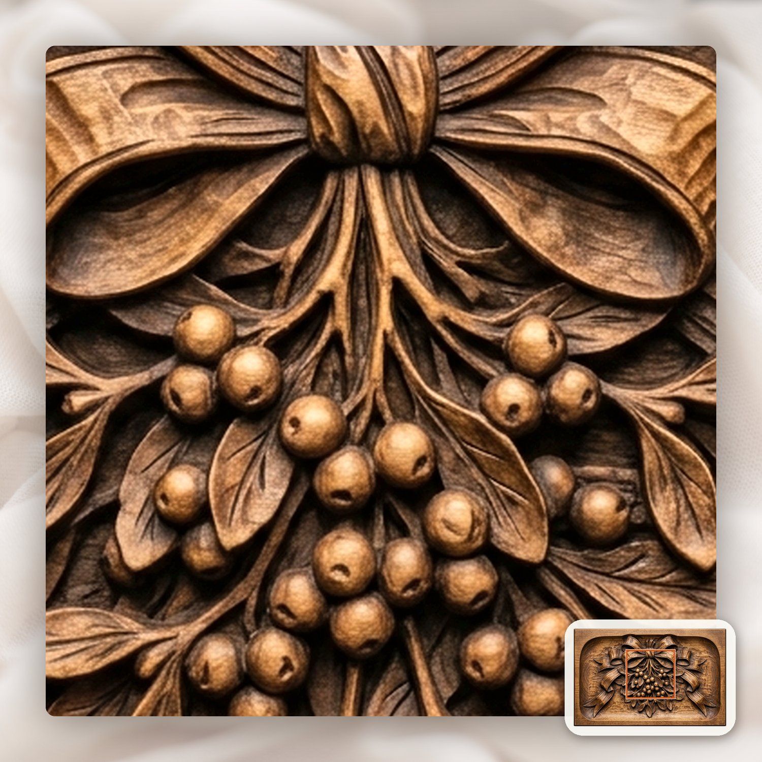 Mistletoe Ribbon Bow Kissing Ball Ornaments CNC Relief STL bas-relief STL — view 10