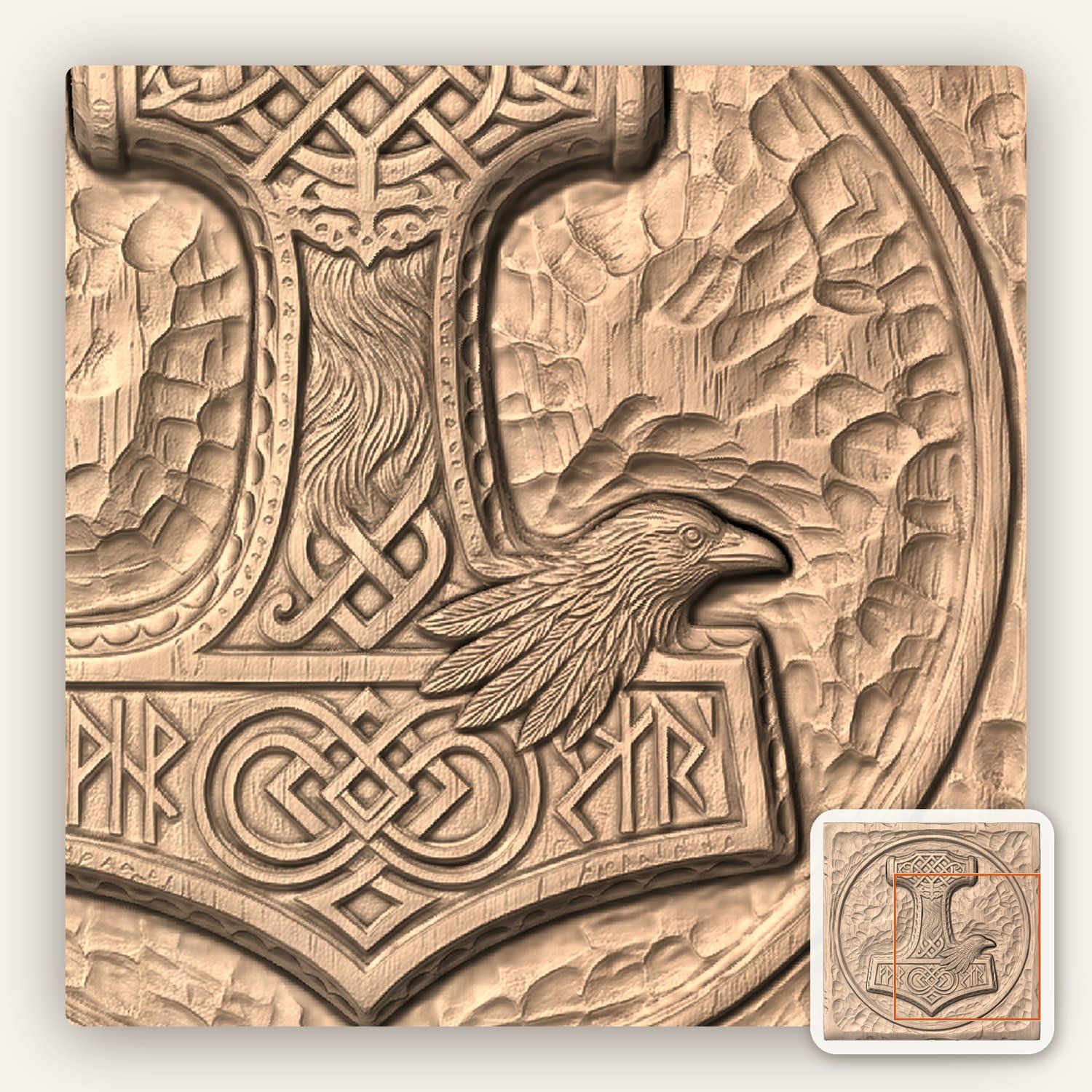 Mjolnir Thor Hammer Viking CNC Relief STL bas-relief STL — view 9