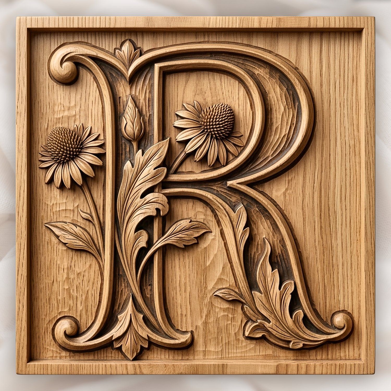 Monogram Letter R Floral CNC Relief STL bas-relief STL design