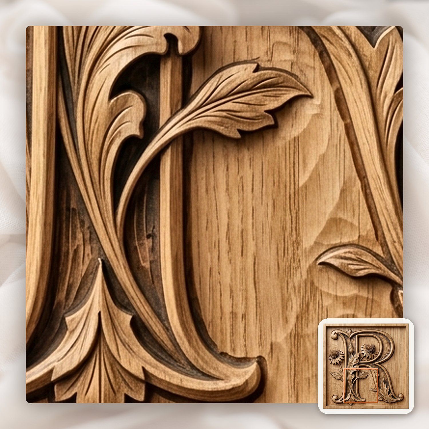 Monogram Letter R Floral CNC Relief STL bas-relief STL — view 10