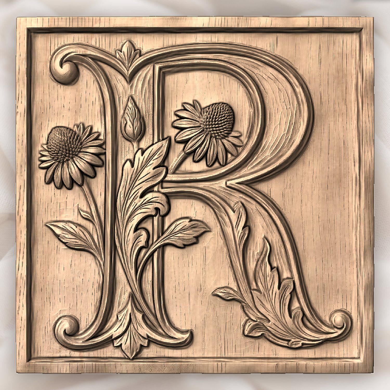 Monogram Letter R Floral CNC Relief STL bas-relief STL — view 2