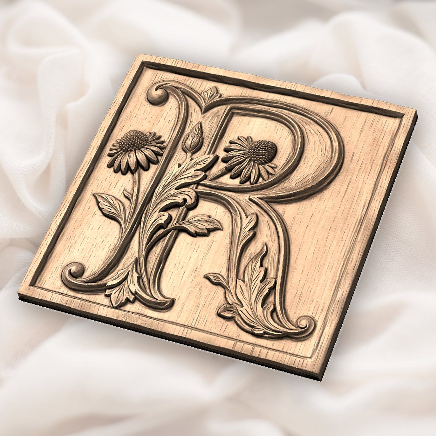 Monogram Letter R Floral CNC Relief STL bas-relief STL — view 3