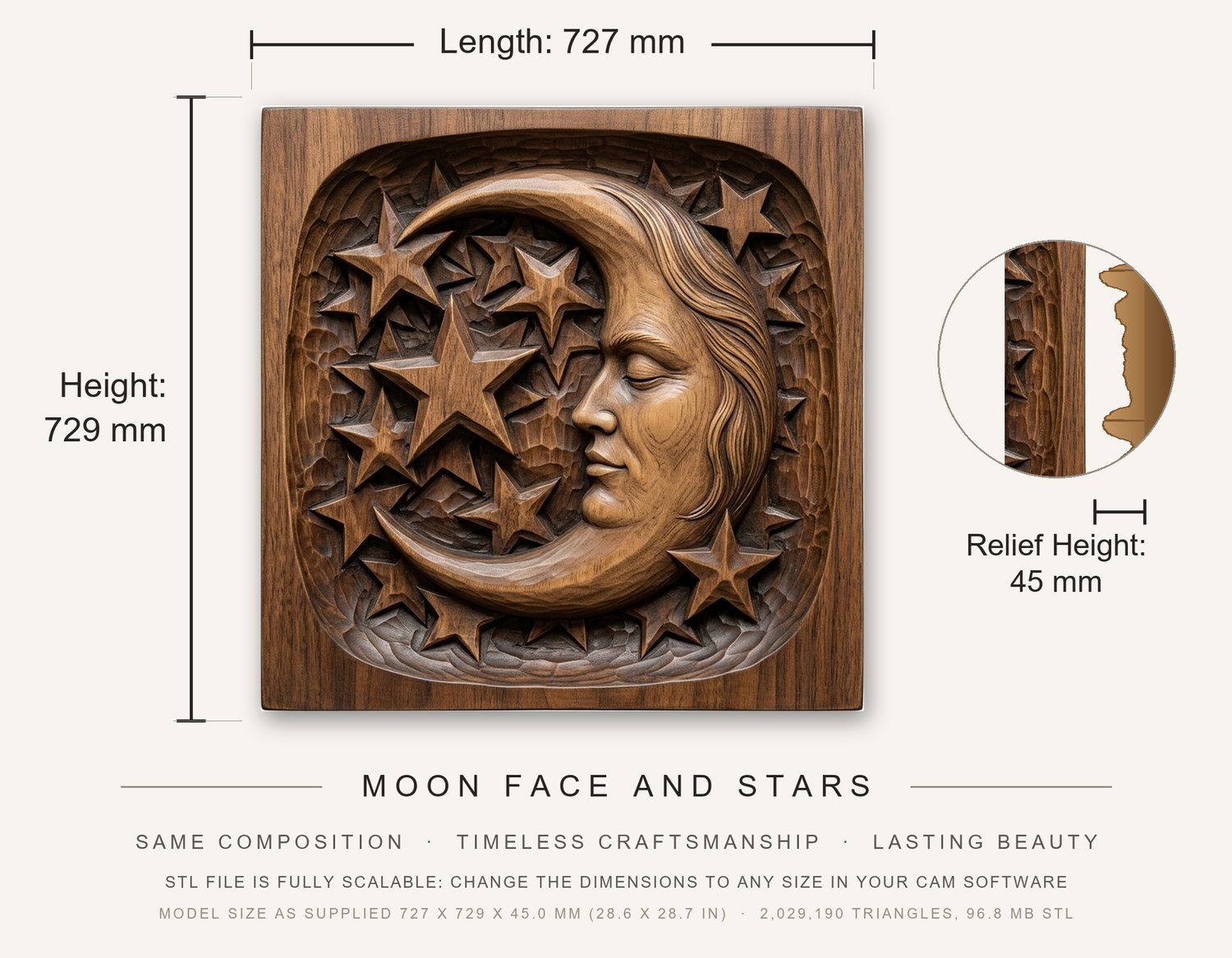 Moon Face and Stars CNC Relief STL bas-relief STL — view 12