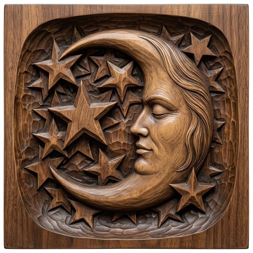 Moon Face and Stars CNC Relief STL bas-relief STL — view 2