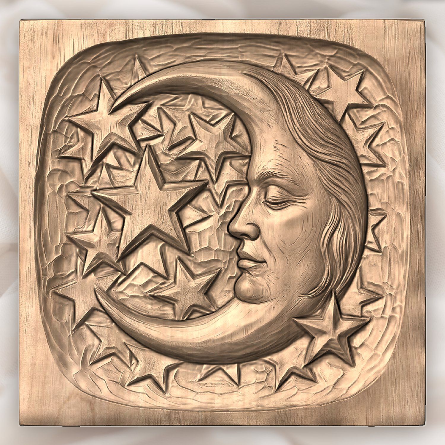 Moon Face and Stars CNC Relief STL bas-relief STL — view 3