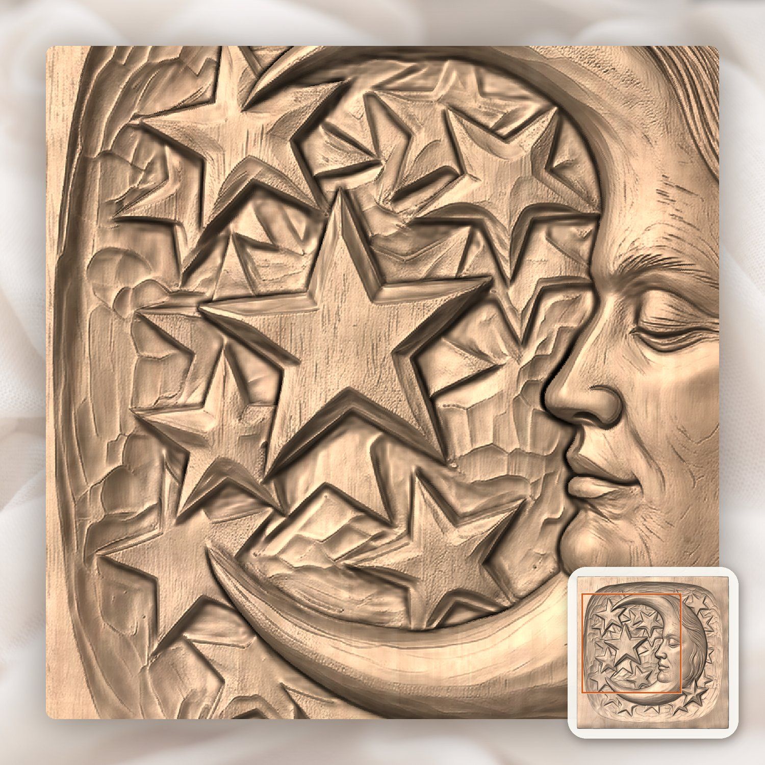 Moon Face and Stars CNC Relief STL bas-relief STL — view 5