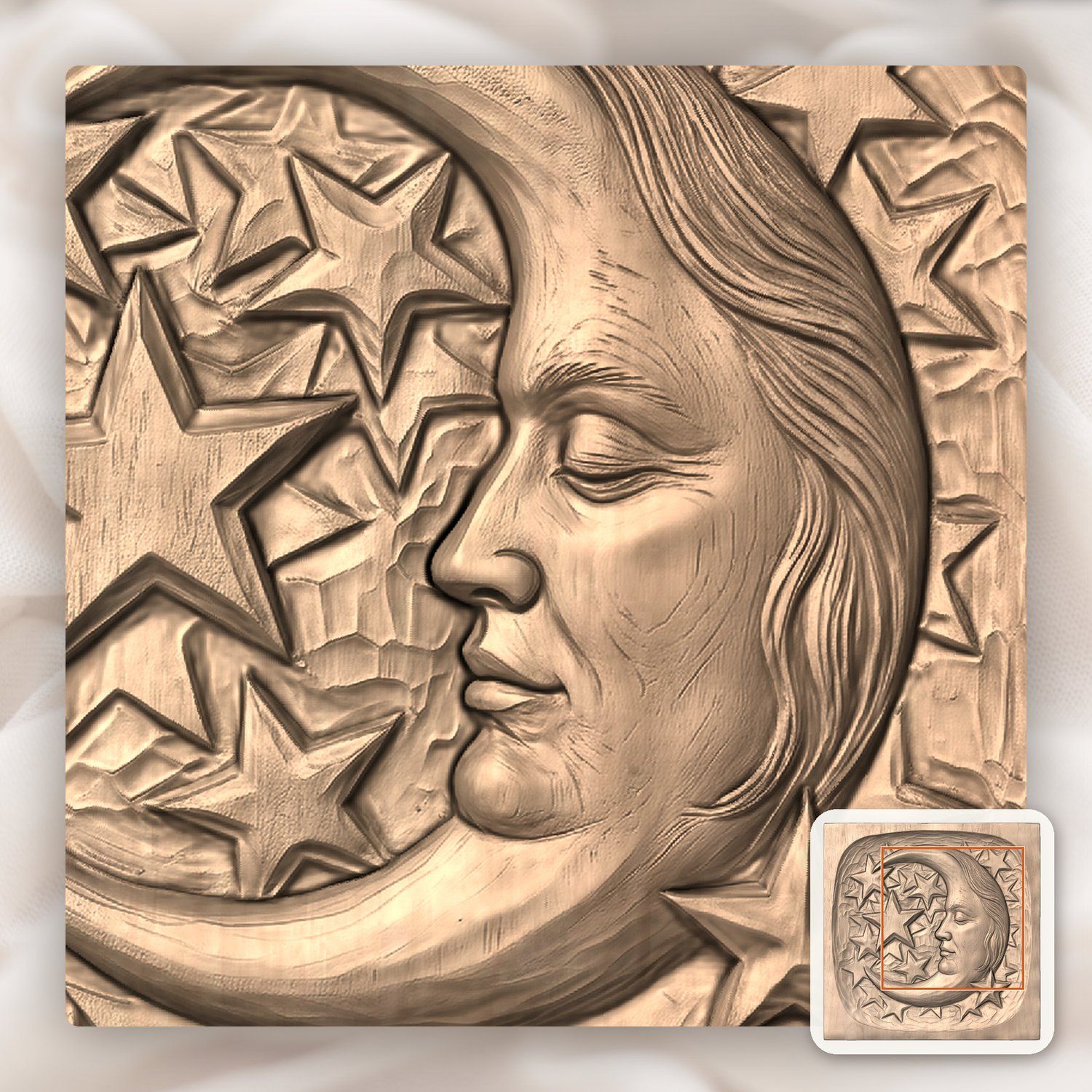 Moon Face and Stars CNC Relief STL bas-relief STL — view 6
