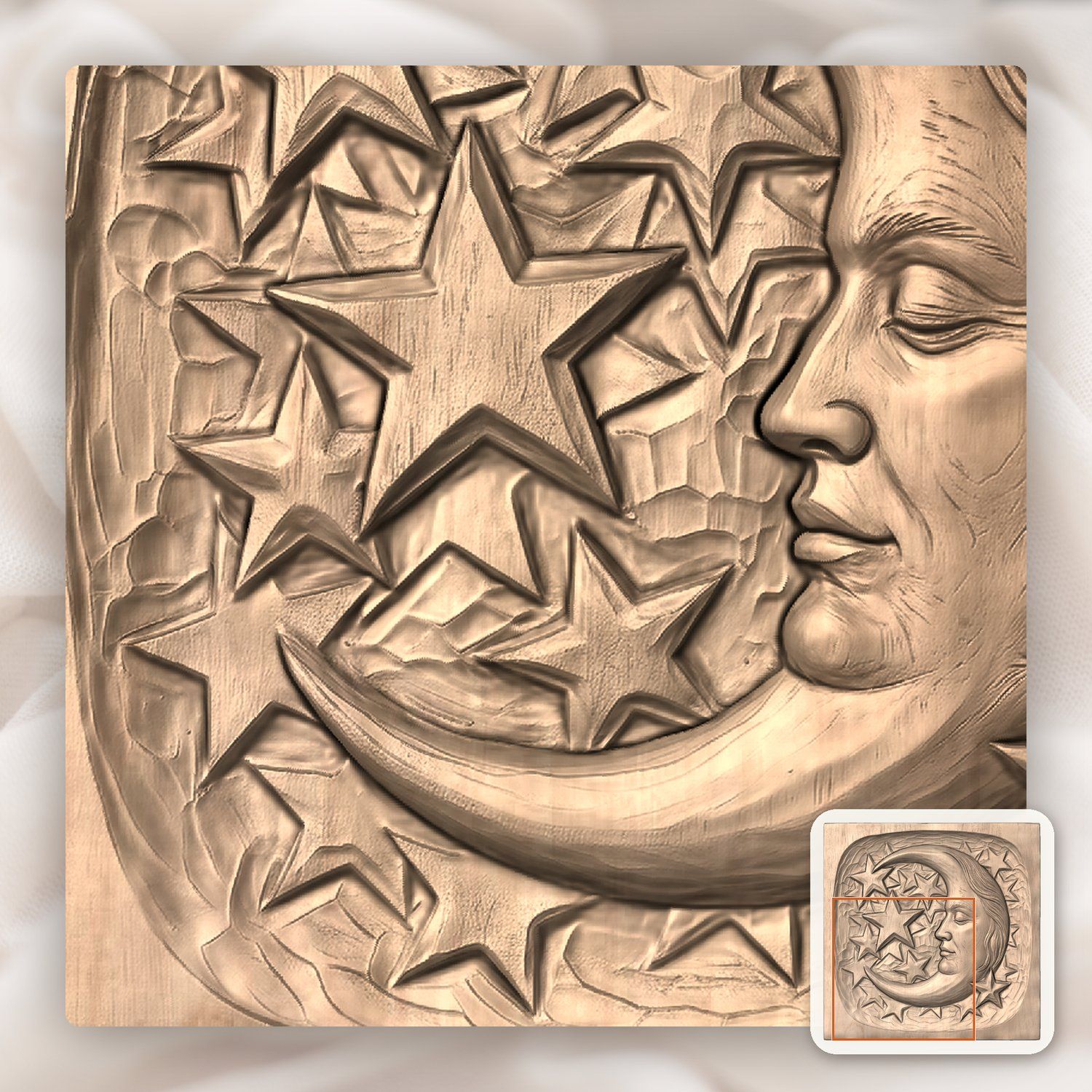 Moon Face and Stars CNC Relief STL bas-relief STL — view 7