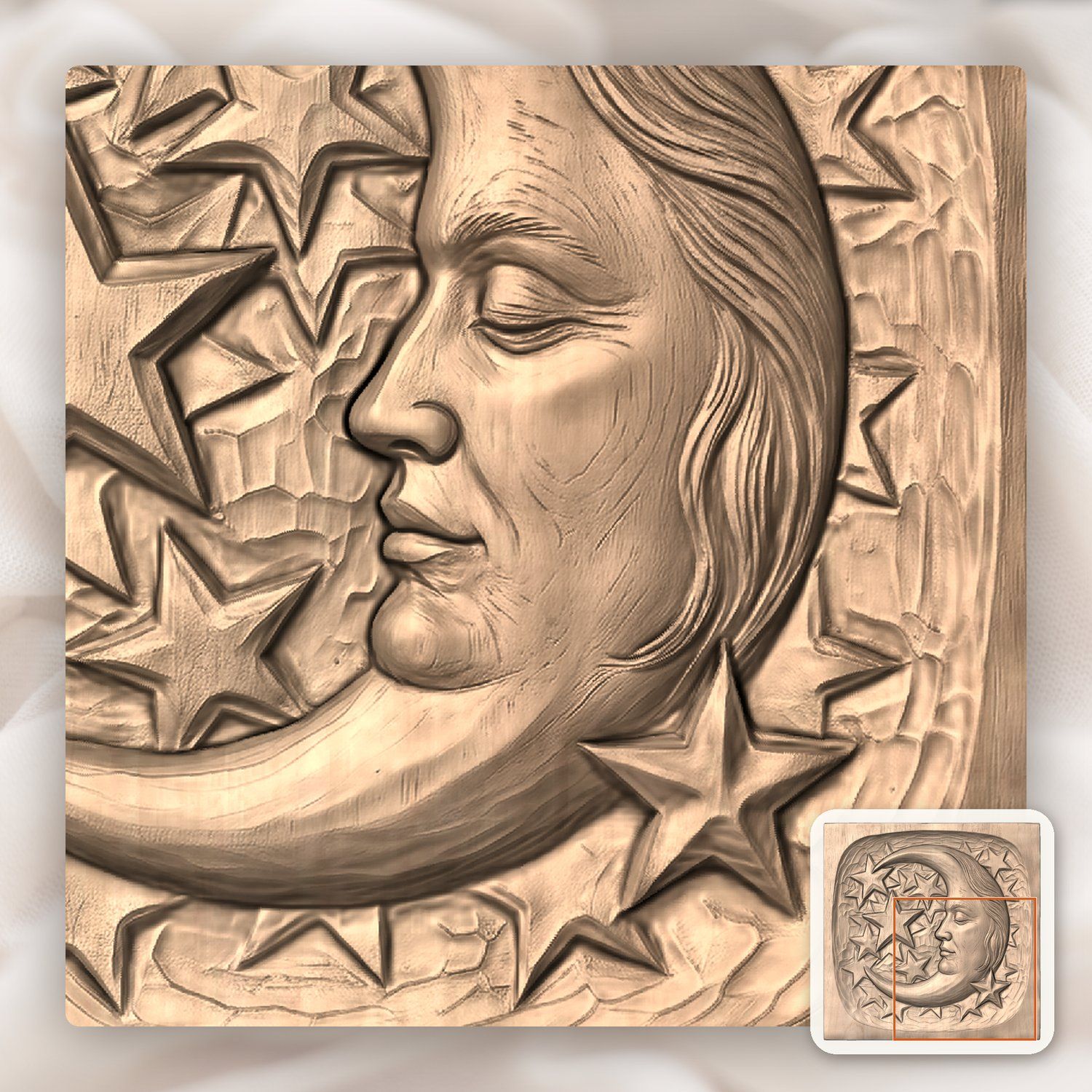 Moon Face and Stars CNC Relief STL bas-relief STL — view 8