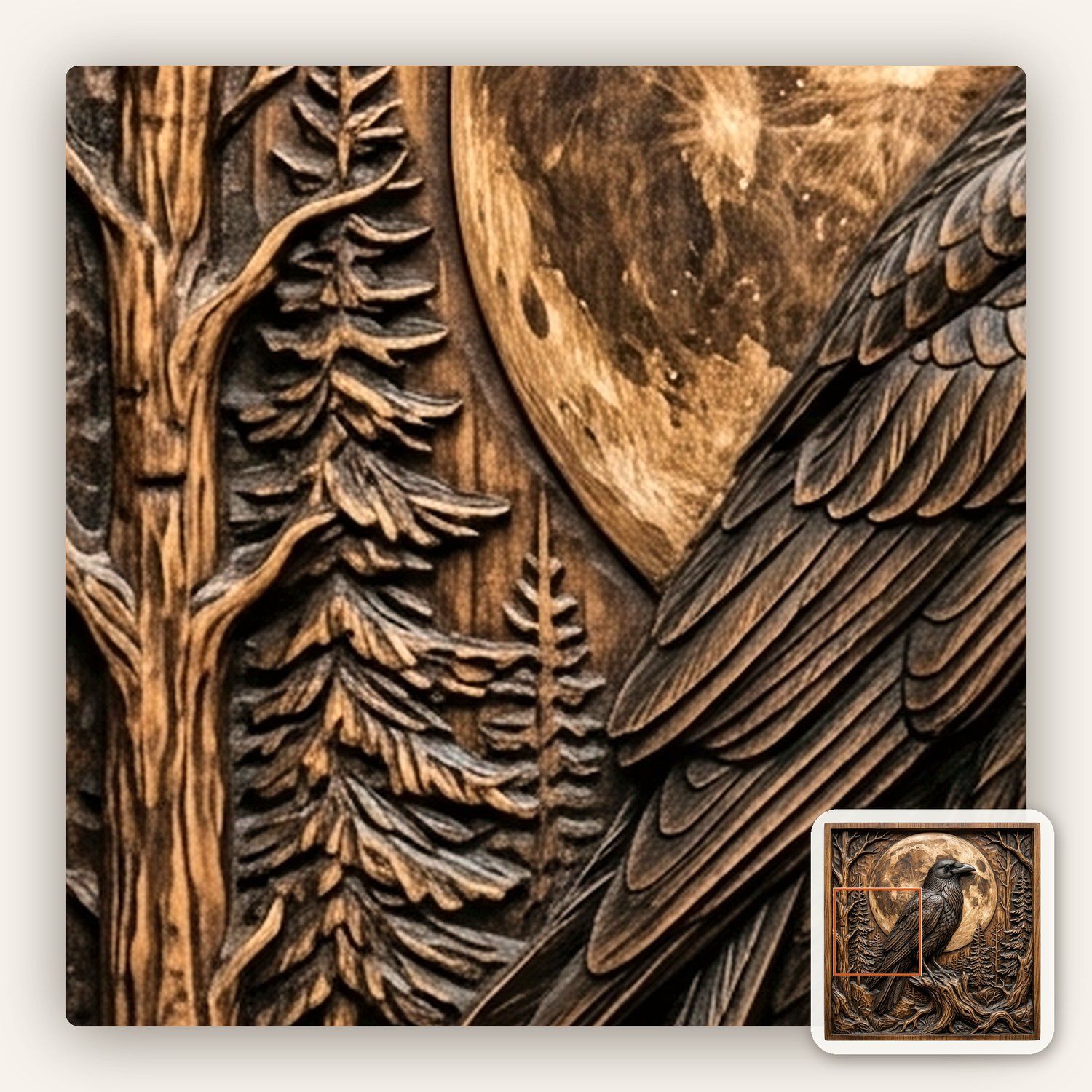 Moonlight Raven Forest Scene CNC Relief STL bas-relief STL — view 11