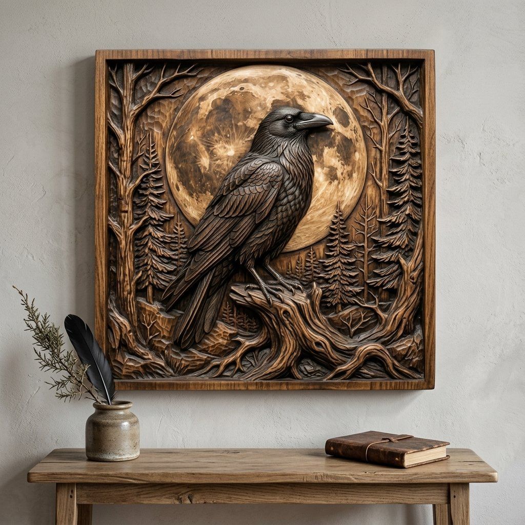 Moonlight Raven Forest Scene CNC Relief STL bas-relief STL — view 13