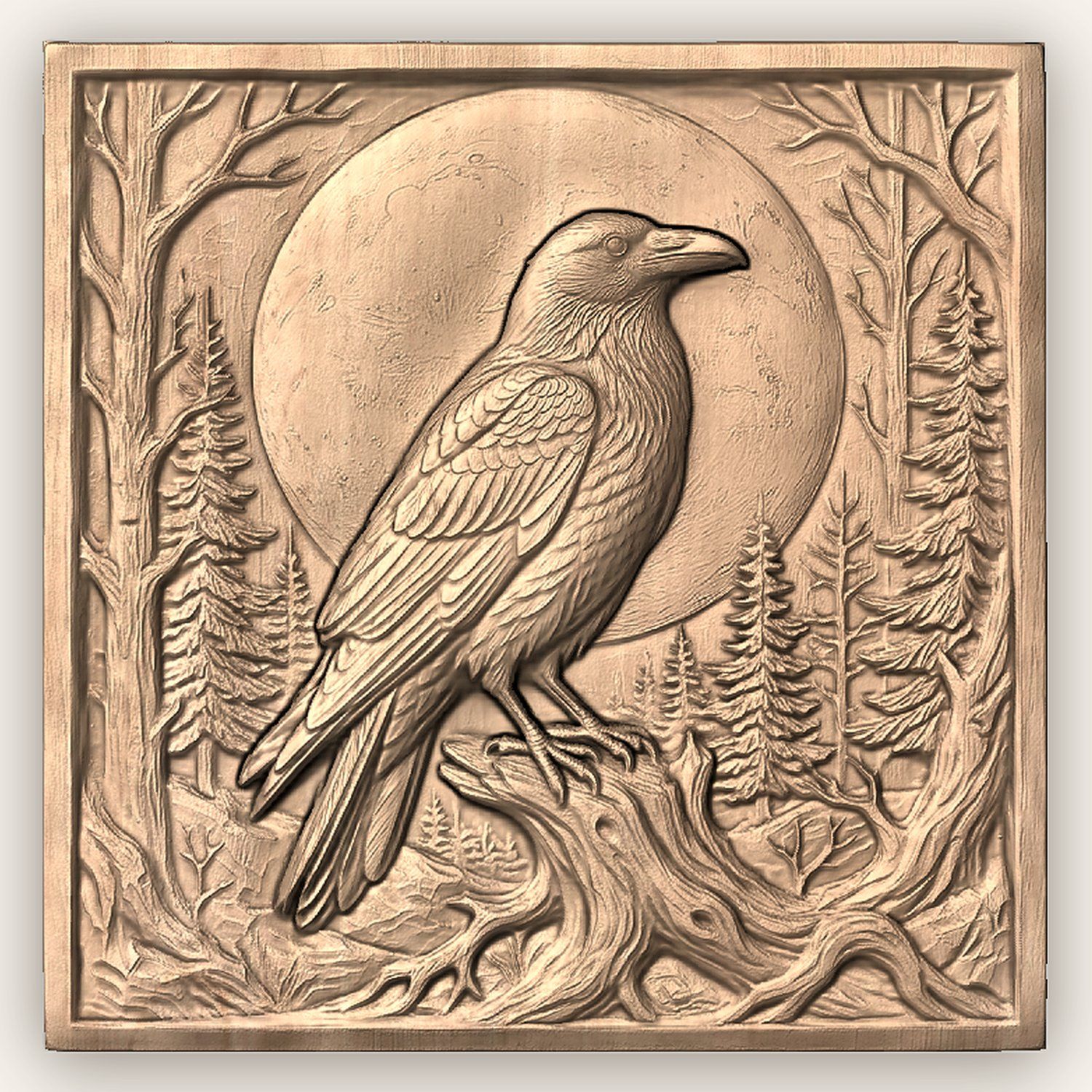 Moonlight Raven Forest Scene CNC Relief STL bas-relief STL — view 3