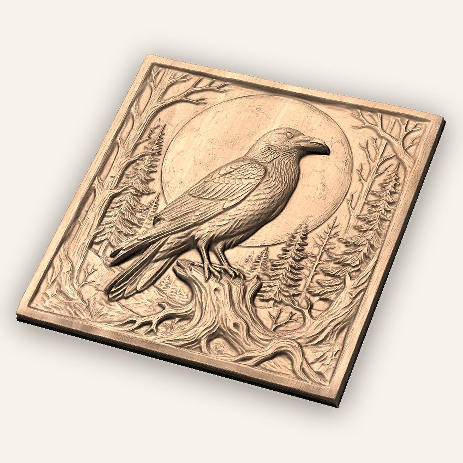 Moonlight Raven Forest Scene CNC Relief STL bas-relief STL — view 4