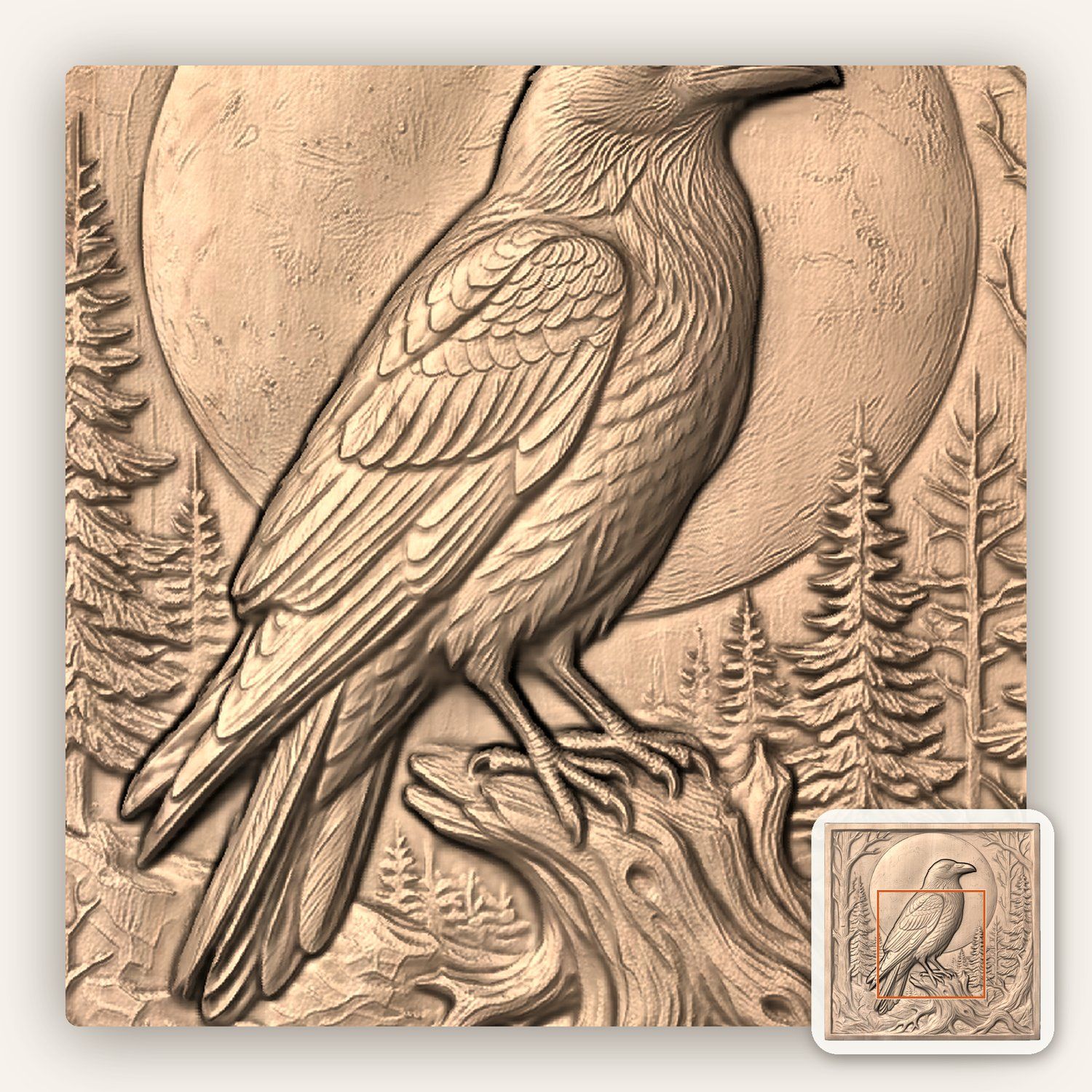 Moonlight Raven Forest Scene CNC Relief STL bas-relief STL — view 5
