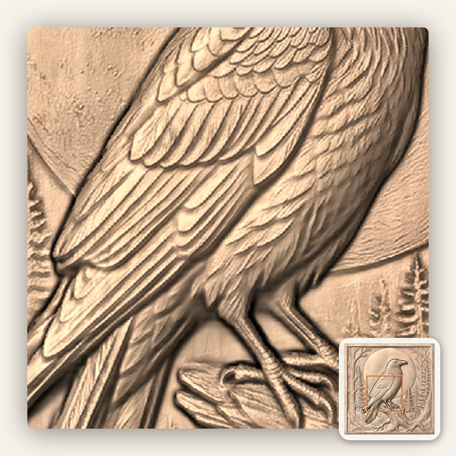 Moonlight Raven Forest Scene CNC Relief STL bas-relief STL — view 6