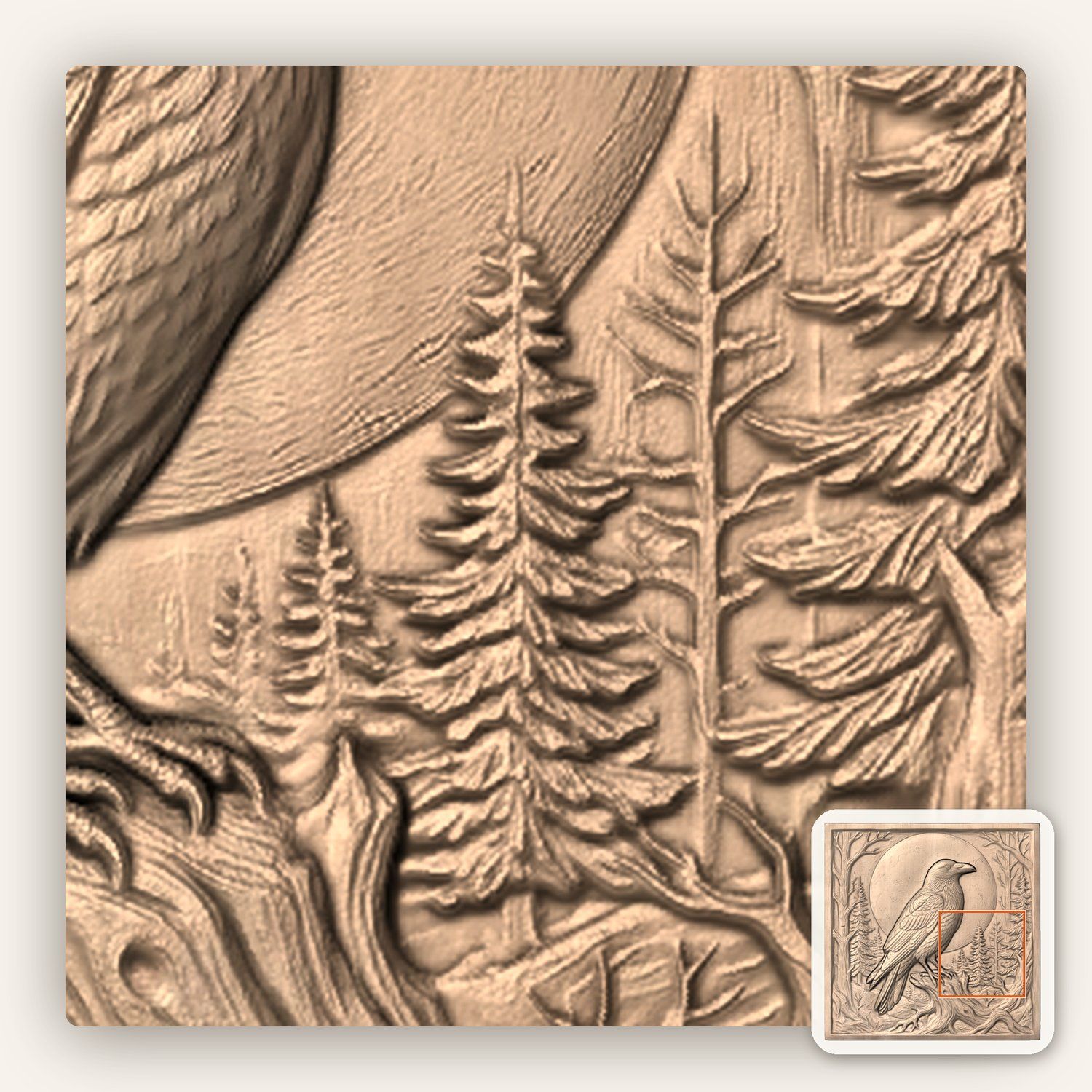Moonlight Raven Forest Scene CNC Relief STL bas-relief STL — view 7
