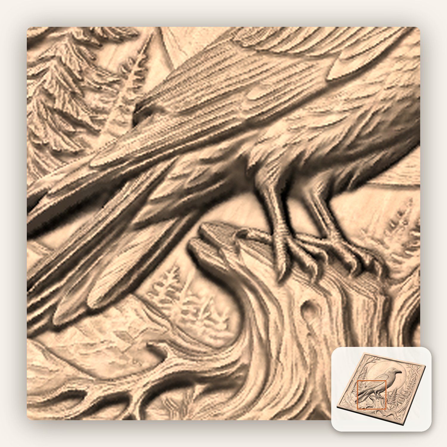 Moonlight Raven Forest Scene CNC Relief STL bas-relief STL — view 8