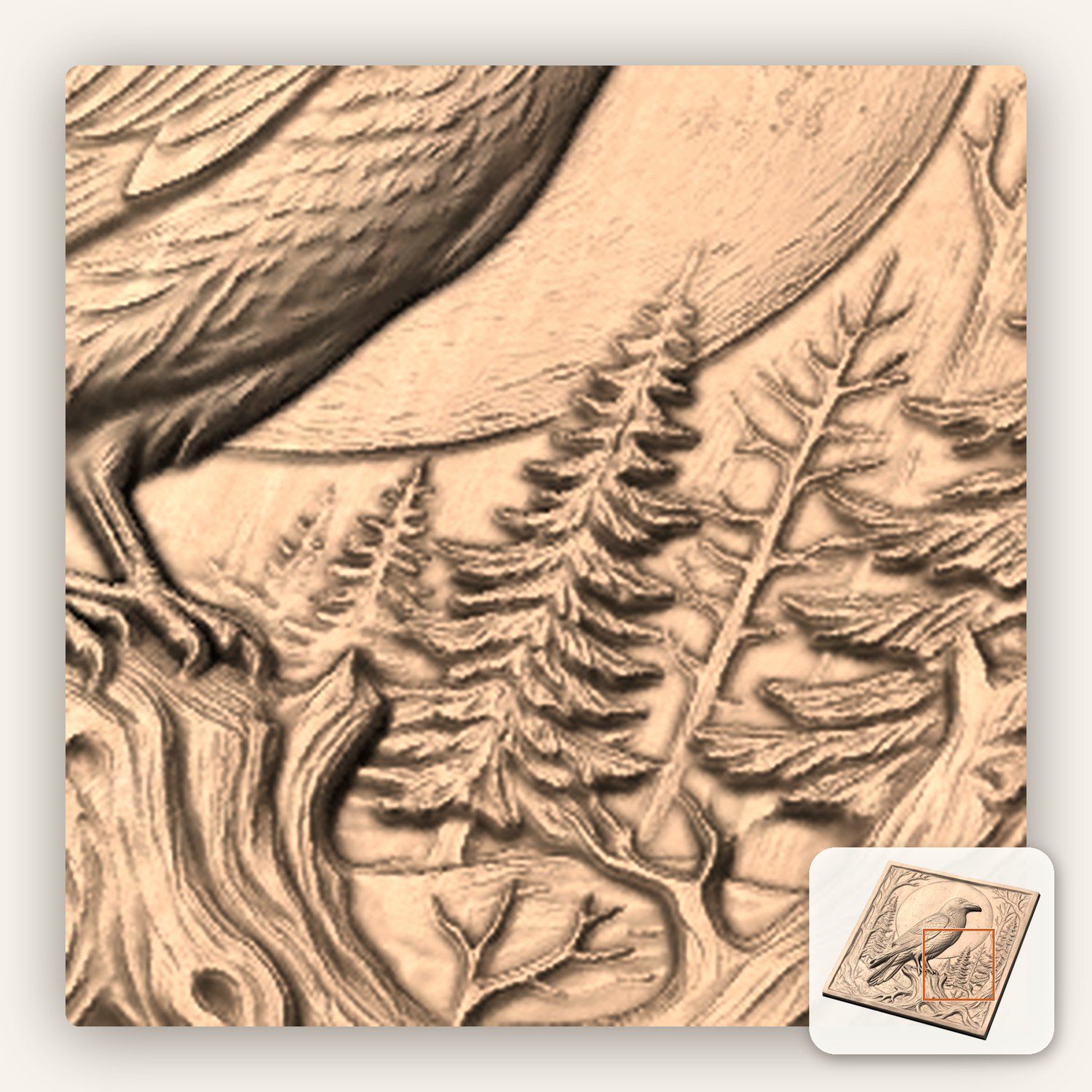 Moonlight Raven Forest Scene CNC Relief STL bas-relief STL — view 9