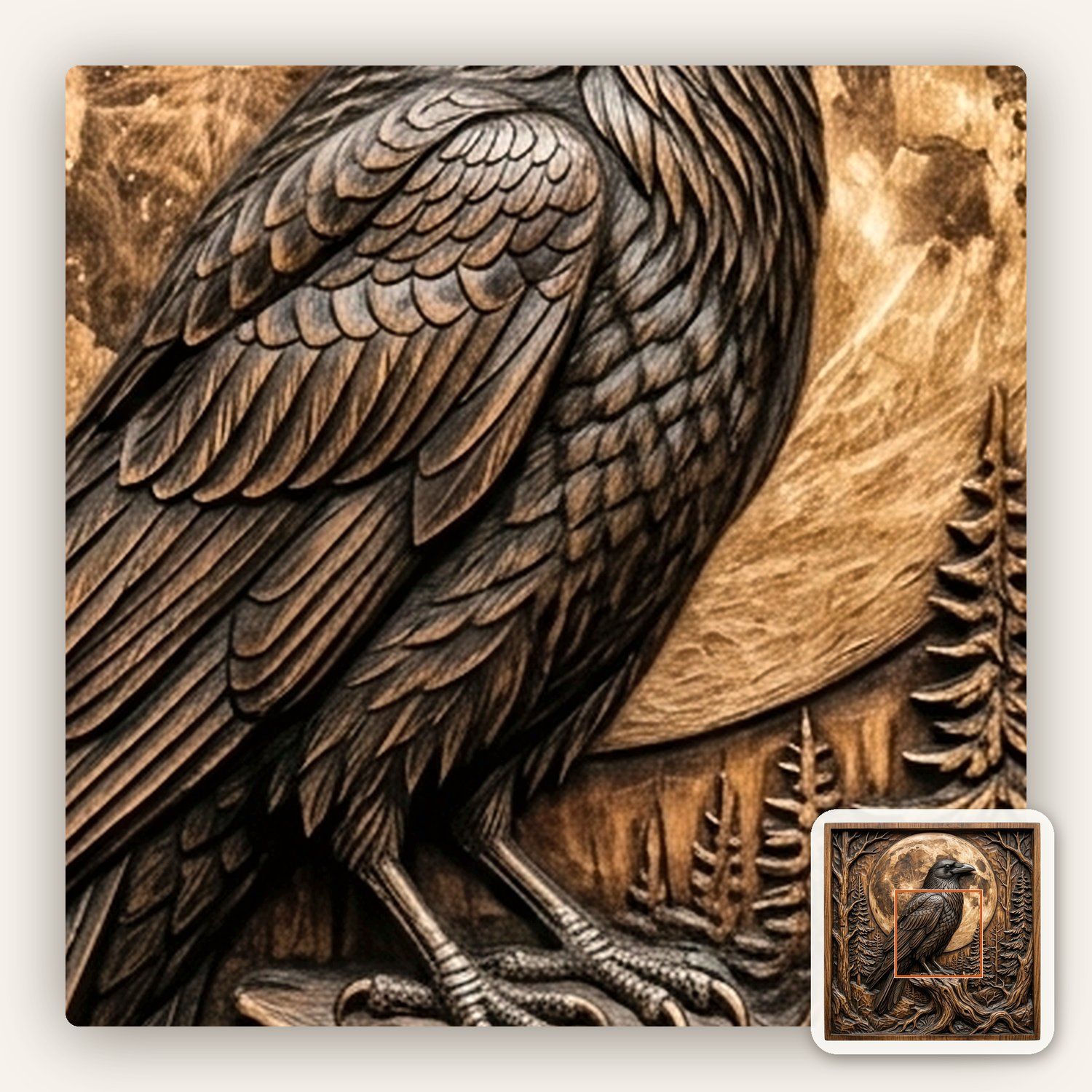 Moonlight Raven Forest Scene CNC Relief STL bas-relief STL — view 10
